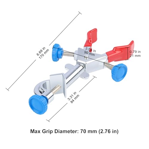 stonylab Mini 2-Prong Swivel Clamp with Boss Head, Compact Dual Adjust Multipurpose 360 Degree Rubber Coated Swivel Clamp for Lab Accessories, 70 mm