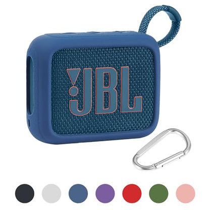 for JBL Go 4 Waterproof Bluetooth Speaker Silicone Cover, Blue | Snug Fit, Portable Carabiner Clip, Shock Absorption, Drop Protection, Travel Lightweight Design, Protective Skin Case - color: Blue Case