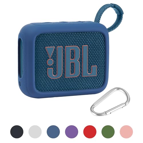 for JBL Go 4 Waterproof Bluetooth Speaker Silicone Cover, Blue | Snug Fit, Portable Carabiner Clip, Shock Absorption, Drop Protection, Travel Lightweight Design, Protective Skin Case - color: Blue Case