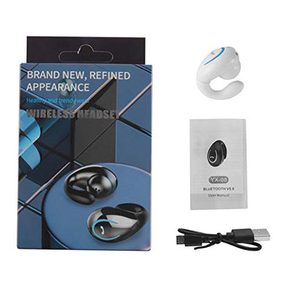 Bluetooth Headset, Sunffice Single Ear BT5.0 Ultralight Wireless Headphone Cell Phone Earpiece Ear Clip with Mic, Noise Canceling Handsfree Driving Earbud for iPhone, Android,Samsung Smartphone(White) - color: White