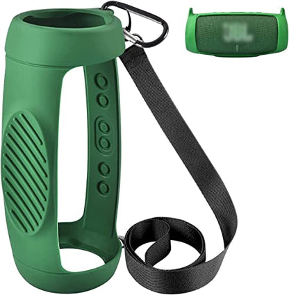 Comecase Silicone Speaker Cover for JBL Charge 5 with Strap and Carabiner | Snug Silicone Sleeve, Open-Port Design and Dual Carry Options for Travel, Camping and Daily Use, Speaker Not Included - Green - color: Green