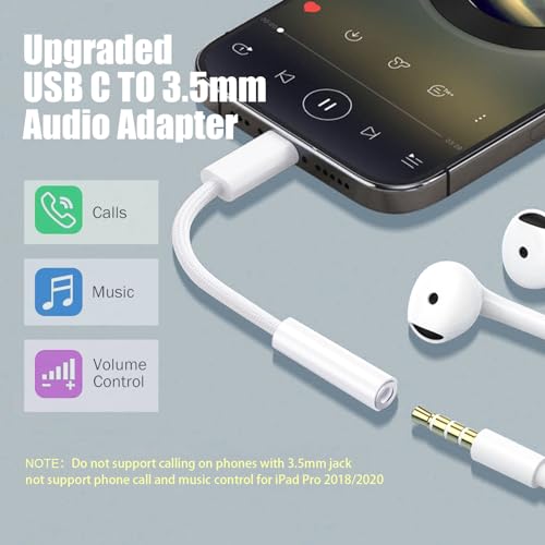 Fidioto USB C to 3.5mm Jack Adapter, USB C to Aux Audio Dongle Cable Compatible with iPhone 17/16/15 Pro Max/16/15 Pro/15/Samsung Galaxy S24/S23/S22/S21 Ultra/iPad Pro/Pixel 8 … - color: White, size: 1 Pack