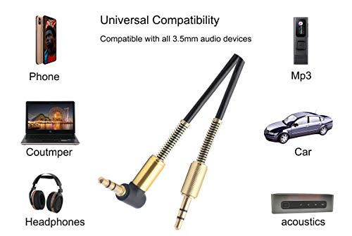 3.5mm Coiled Cable - 90 Degree Right Angle 3-Pole TRS Jack Stereo Audio Spring Aux Cable for Smartphones, Tablets and MP3 Players (1.5m) (Pack of 2) - size: 5 feet (Pack of 2)