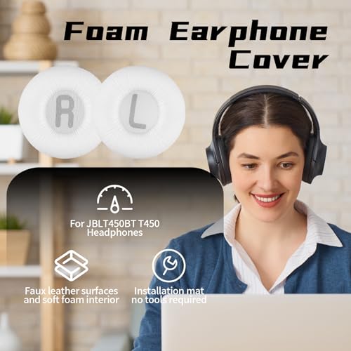 1 Pair Ear Pads Replacement, Earpads Cushions for JBL Tune600 T500BT T450 T450BT JR300BT T510BT T520BT JR310BT Headphones (Not Suitable for Tune 600btnc) with Memory Foam, Soft Protein Leather - color: Headphone Pad - White