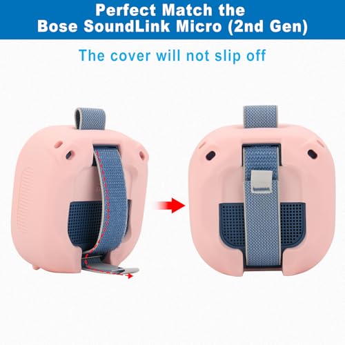 Silicone Case for Bose SoundLink Micro 2nd Gen Speaker, Shockproof Travel Protective Sleeve Soft Skin Cover with Shoulder Strap (Case Only) (Pink) - color: Pink