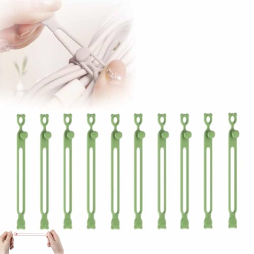Silicone Cable Straps Cord Organizer,2025 NEW Data Cable Organizer for Bundling Earphone, Phone Charger, Computer Cords, Multipurpose Reusable Cable Ties Wire Organizer (10, Green) - color: Green