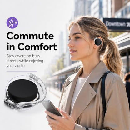 Micool On Ear Bluetooth Headphones, Open-Ear Headphones Wireless with 4-Mic ENC for Crystal Clear Calls, 52H Total Battery, Dual Device, Sport Clip On Headset for Running & Travel (Pure Black) - color: Pure Black