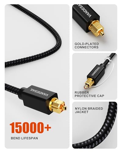 Short Optical Audio Cable 7 Inch,Nylon Braided Optical Cable for Soundbar, Gold Plated Digital Fiber Optic TOSLINK Cable Compatible with Xbox,PS4,Samsung,Amps,TV