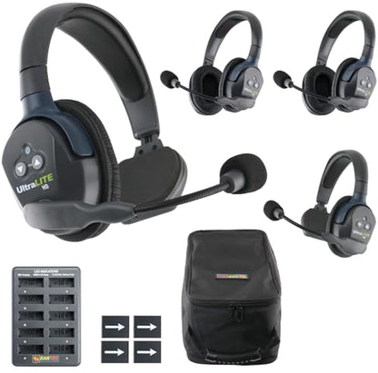 Eartec UL422 Ultralite-HD 4-Person Full Duplex Wireless Intercom Headset Communication System, Single and Dual Ear Headsets, Up to 1000ft Range, U.S. Company - size: 2 Single, 2 Double