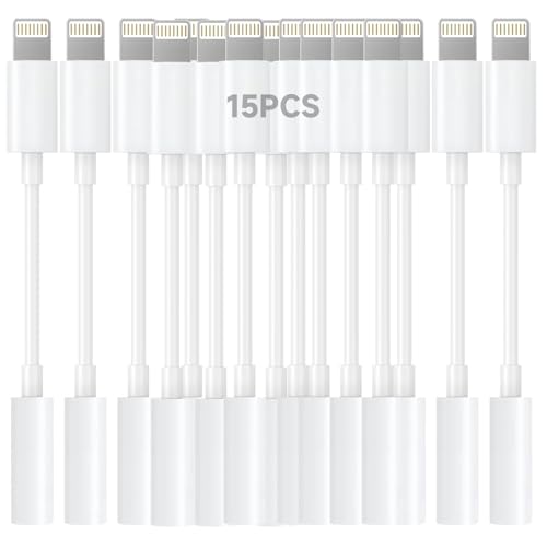 Apple MFi Certified Lightning to 3.5mm Headphone Jack Adapter -Premium Audio Quality & DAC Chip for Music Listening Car, Gym, Home Office, Compatible with iPhone 14/13/12/11/X/8/7 15Pack (White) - size: 15Pack