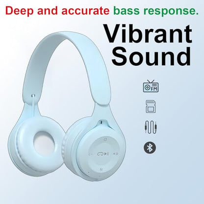 Upgraded Hybrid Noise Cancelling Bluetooth Headphones Over Ear Wireless Bluetooth with Mic Soft-Earpads HiFi Stereo Foldable Lightweight Headset Deep Bass for Home Office Cellphone PC Blue
