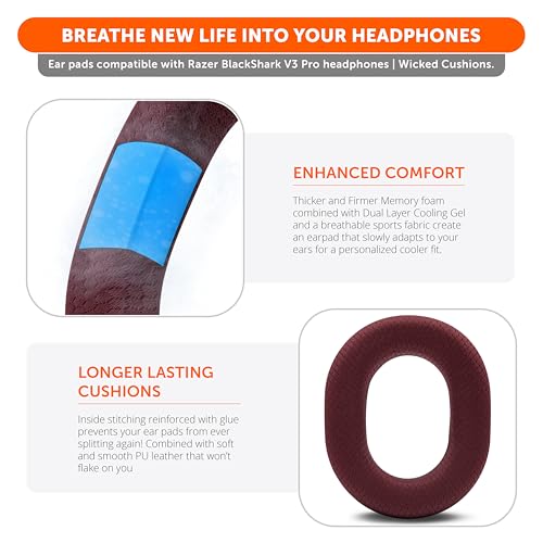 WC Freeze Blackshark V3 Pro – Cooling Gel Earpads Compatible with Razer BlackShark V3 Pro by Wicked Cushions | Enhanced Comfort, Cooling Gel Technology, Extra Thick | Red - color: Red