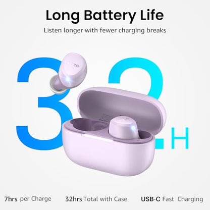 TOZO A1 Wireless Earbuds Bluetooth 5.3 Light Weight in Ear Headphones | IPX5 Waterproof, 2 Mics for AI Calls, Immersive Premium Sound Bass Ear buds with Charging Case, 32 Presets EQ via TOZO App - color: Light Purple