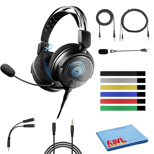 Audio-Technica Consumer ATH-GDL3 Open-Back Over-Ear Gaming Headset with Microphone Bundle with Headphone Accessories (Black)