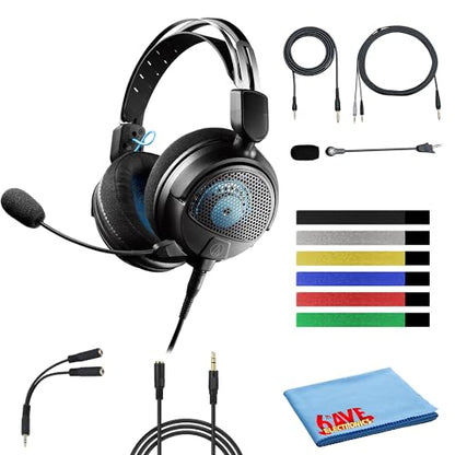Audio-Technica Consumer ATH-GDL3 Open-Back Over-Ear Gaming Headset with Microphone Bundle with Headphone Accessories (Black)