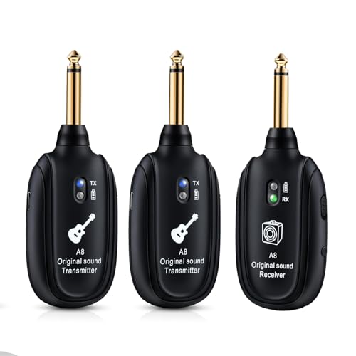 A8 Wireless Guitar System UHF 2 Modes, 100ft Range, 2TX + 1RX