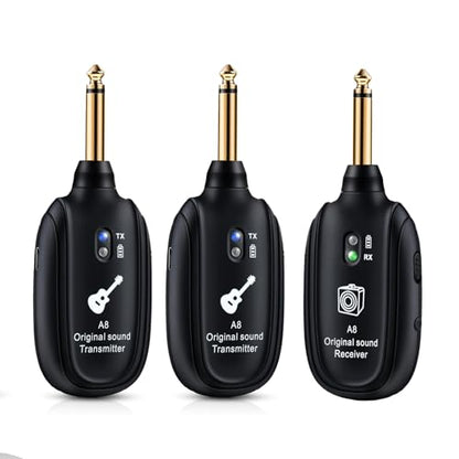 A8 Wireless Guitar System UHF 2 Modes, 100ft Range, 2TX + 1RX