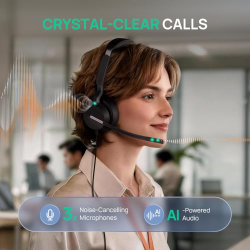 Yealink UH46 PC Headset with Mic Noise Cancelling Wired Headset USB -C/A | Stereo PC Laptop Computer Headset with 3 Noise Cancelling Microphones Plug & Play for Home Office Online Meetings UC Platform - size: Stereo - UC