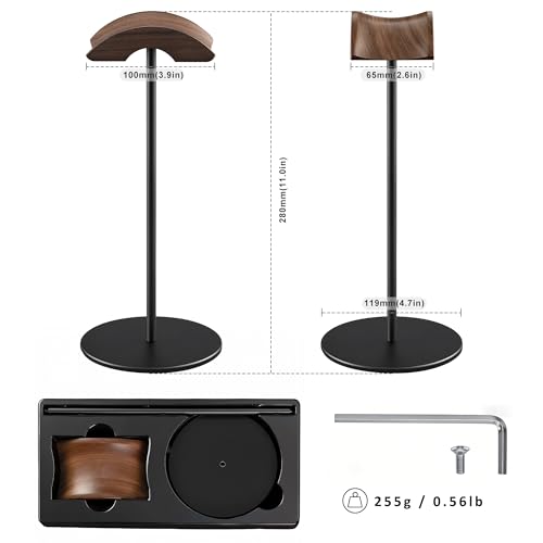 Headphone Stand, Walnut Wood & Aluminum Headset Stand, Nature Walnut Gaming Headset Holder with Solid Heavy Base for All Headphone Sizes (Black) - color: Black