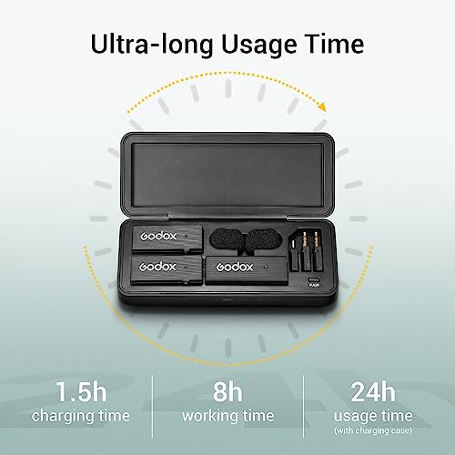 GODOX MoveLink 미니 타입 C 무선 마이크 | 2.4GHz 소음 감소, 100m 범위, 충전 케이스 포함 2TX+1RX, 인터뷰 블로그 제작용