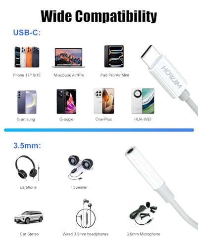 USB C to 3.5mm Headphone Jack Adapter 2PCS,USB C to Aux Audio Dongle - color: White 2P