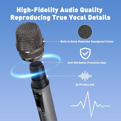 Wireless Handheld Microphones for Singing with 500 FT Reception | 2.4GHz, Rechargeable, Plug and Play, 2 Pack Microphones for Karaoke DJ Party Speech Classroom Wedding Church