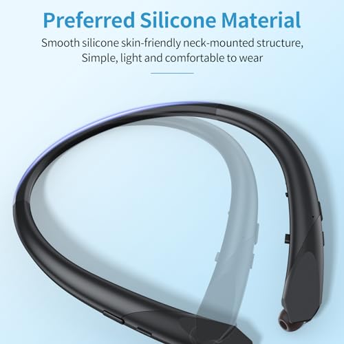 2026 Upgraded Bluetooth Headset - Wireless Neckband Bluetooth Headphones with Retractable Earbuds, Extended Battery Life, and Intuitive Controls for Sports, Office, and Travel (Black) - color: Black