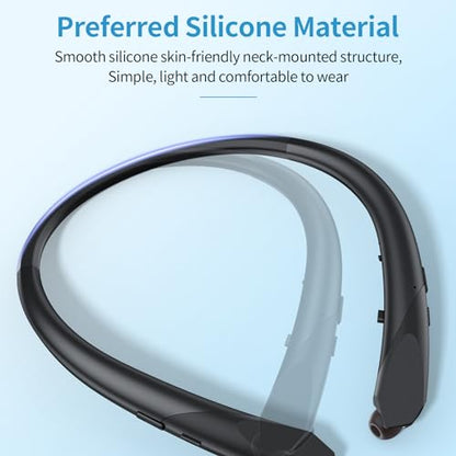 2026 Upgraded Bluetooth Headset - Wireless Neckband Bluetooth Headphones with Retractable Earbuds, Extended Battery Life, and Intuitive Controls for Sports, Office, and Travel (Black) - color: Black