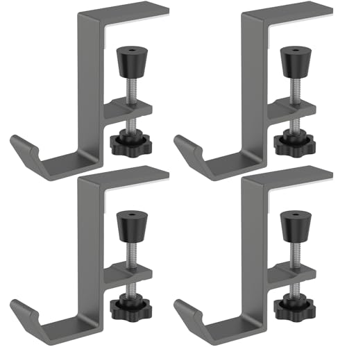 Clamp-On Under Desk Backpack Hanger, Clamp-On Under Desk Headphone Holder, Students' Desk Hook, with Adjustable Arm Clamp for Handbag and Purse Holder (Grey) - color: Gray