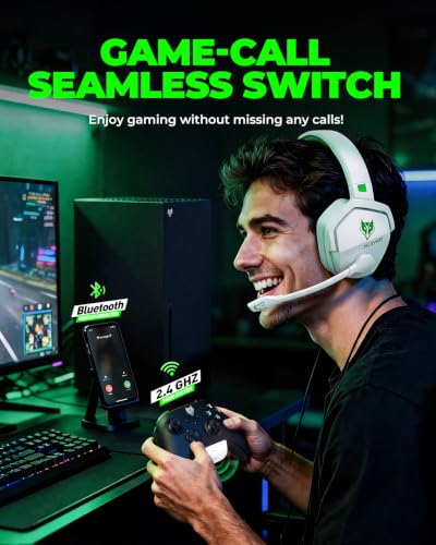 NUBWO Wireless Gaming Headset for Xbox Series X/S & Xbox One, 100Hr Battery Life, 3-in-1 Ultra-Low Latency 2.4GHz Dongle/Bluetooth 5.3/3.5mm Wired Gaming Headphones for PS5, PC - color: XBOX-White green
