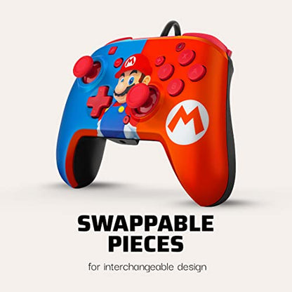 PDP REMATCH Enhanced Wired Power Nintendo Switch Pro Controller, Officially Licensed Switch Lite/OLED Compatible Gamepad, Customizable Programmable Buttons, Super Mario Power Pose (Red & Blue) - color: Red & Blue Mario