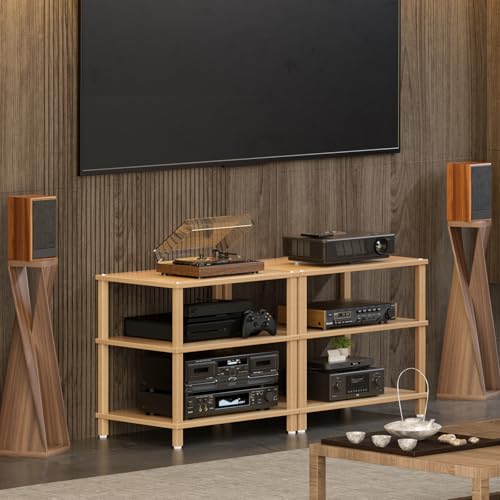 3-Tier AV Media Player Stand, Natural Stereo Cabinet, Modern Audio Shelf, Wooden TV Stand,Game Console Shelf, Multifunctional Entertainment Center, Suitable for Home, Conference Room - color: Natural, size: 3 Tier