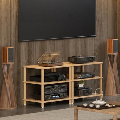 3-Tier AV Media Player Stand, Natural Stereo Cabinet, Modern Audio Shelf, Wooden TV Stand,Game Console Shelf, Multifunctional Entertainment Center, Suitable for Home, Conference Room - color: Natural, size: 3 Tier