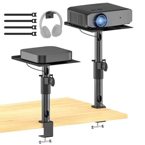 2-Pack Adjustable Clamp On Projector Stand Table, Heavy Duty 40 lbs Each, Dual Utility Tabletop Stands for Projector & Streaming Device, Gaming Console, Laptop – Home Theater & Office Setup - style: 2-Pack