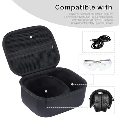 Storage Case Compatible with Walker's Razor Slim Shooting Hearing Protection Electronic Earmuffs - color: Black