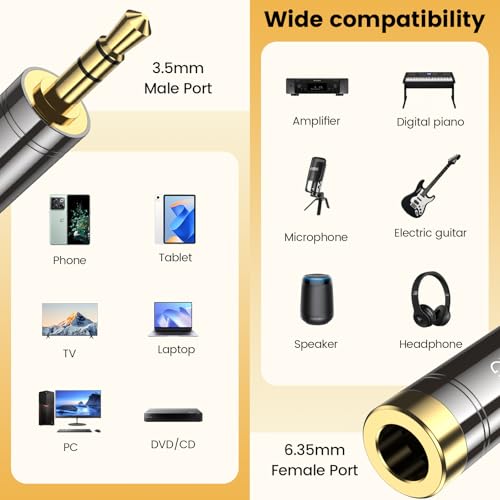 MOSWAG 3.5mm to 6.35mm Adapter, 3.5mm Male to 1/4 Female Headphone AUX Jack - size: 1 Pack
