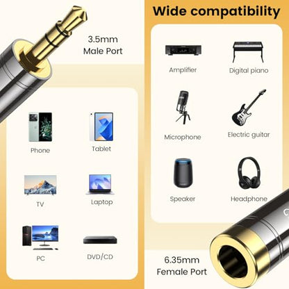 MOSWAG 3.5mm to 6.35mm Adapter, 3.5mm Male to 1/4 Female Headphone AUX Jack - size: 1 Pack