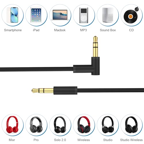 Replacement Audio Cable for Beats Solo 4, Solo 3, Solo 2, Studio 3, 2 Studio Pro, Detox Wireless Mixr Executive Pill Headphones, 3.5mm Coiled Extension Wire Compatible With iPhone PS5 Xbox One