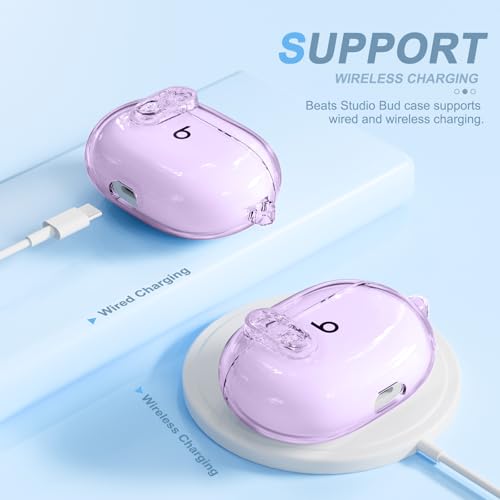 for Beats Studio Buds/Studio Buds Plus Case Cover with Lock, Clear Purple | Protective Cover for New Beats Studio Buds + Wireless Earbuds Case with Keychain & Cleaner Kit (2021/2023) - color: Clear Purple+P