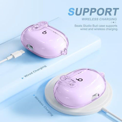 for Beats Studio Buds/Studio Buds Plus Case Cover with Lock, Clear Purple | Protective Cover for New Beats Studio Buds + Wireless Earbuds Case with Keychain & Cleaner Kit (2021/2023) - color: Clear Purple+P