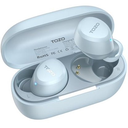 TOZO A1 Wireless Earbuds Bluetooth 5.3 Light Weight in Ear Headphones | IPX5 Waterproof, 2 Mics for AI Calls, Immersive Premium Sound Bass Ear buds with Charging Case, 32 Presets EQ via TOZO App - color: Blue