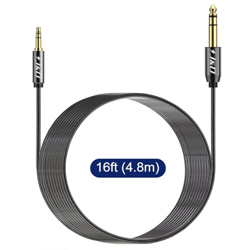 J&D 3.5mm to 6.35mm Stereo Audio Cable, Gold Plated 3.5mm 1/8 inch Male TRS to 6.35mm 1/4 inch Male TRS Copper Shell Cable, Nylon Braid for Smartphone, Amplifiers, 16 Feet - size: 16 ft