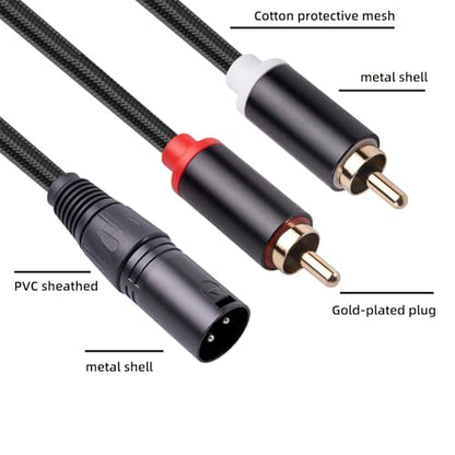 (10 FT) Dual RCA to XLR Male Y Splitter Patch Cable, Unbalanced 2 RCA/Phono Plug to 1 XLR Splitter Duplicator Lead Y-Cable Adapter - size: 10 ft