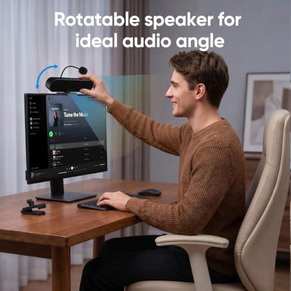 Inwa Computer Speakers with Microphone for Desktop PC, USB Wired Clip On Computer Sound Bar, Plug-n-Play Laptop Speaker w/Mic for Meeting/Gaming/Learning, Clear Audio, Easily Clamps to Monitors