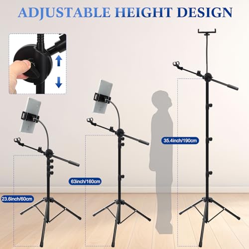 Relaxweex 4 Pcs Tripod Microphone Stand Boom Arm Floor Mic Stand Adjustable Height 24-64 inch with 4 Carrying Bag and 8 Mic Clips for Singing Stage Wedding Karaoke Church(Universal Style)