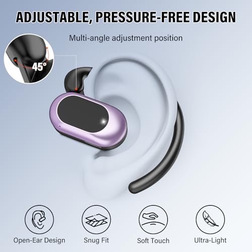 Open Ear Headphones, NEW Over Ear Earbuds with 4 ENC Noise-Canceling Mic | Ultra-Comfort Bone Conduction Earbuds, BT5.4, HD Stereo, IPX7 Waterproof, Ergonomic Earhooks,36H Sports Ear Buds for Running - color: Black Purple