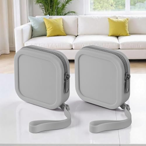 2 PCS Silicone Headphone Organizer Carrying Case, Small Multi-Purpose Silicone Pouch Storage Box with Zipper Closure and Hand Strap for Earbuds, Keys, Charging Cables, Lipsticks, USB Drives (Grey)