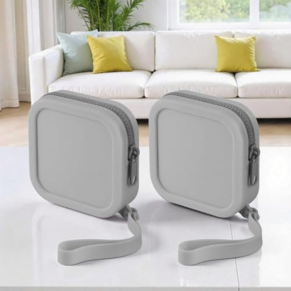 2 PCS Silicone Headphone Organizer Carrying Case, Small Multi-Purpose Silicone Pouch Storage Box with Zipper Closure and Hand Strap for Earbuds, Keys, Charging Cables, Lipsticks, USB Drives (Grey)