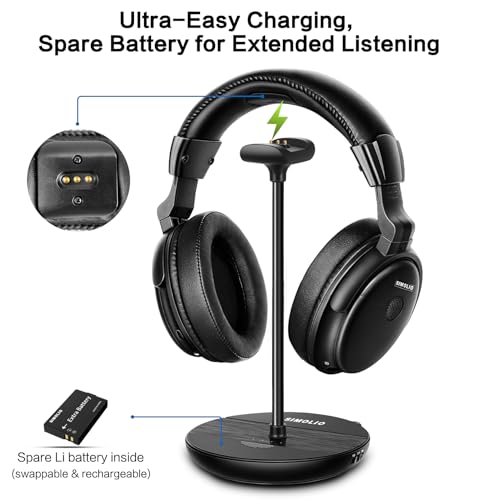SIMOLIO Wireless TV Headphones for Seniors Hard of Hearing Bluetooth for PC | Clear Voice & Loud Volume, OPT/AUX Passthrough to Soundbar, L/R Audio Balance, Ambient Mode, Battery & Earpads Replaceable - style: One Headset