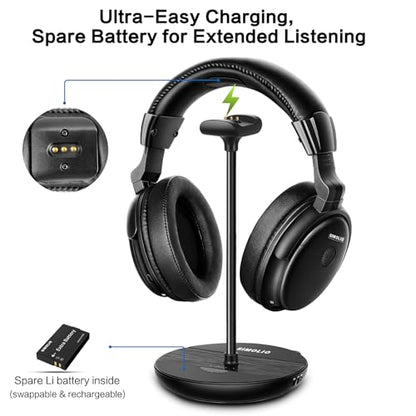 SIMOLIO Wireless TV Headphones for Seniors Hard of Hearing Bluetooth for PC | Clear Voice & Loud Volume, OPT/AUX Passthrough to Soundbar, L/R Audio Balance, Ambient Mode, Battery & Earpads Replaceable - style: One Headset